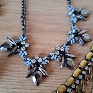 🟢 Rue21 etc! White Silver Black Onyx Vintage Rhinestone Statement Necklace
